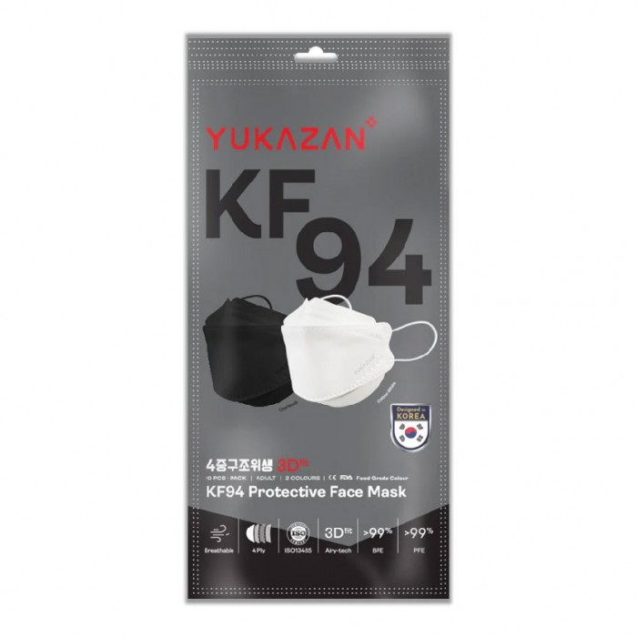 [HOE] Yukazan KF94 PROTECTIVE FACE MASK 10'S -COOL BALCK & COTTON WHITE