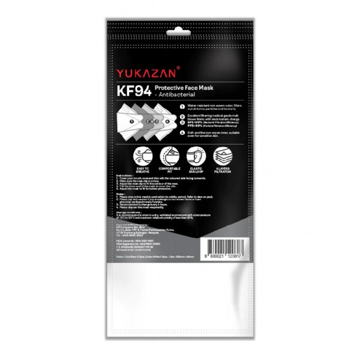 [HOE] Yukazan KF94 PROTECTIVE FACE MASK 10'S -COOL BALCK & COTTON WHITE