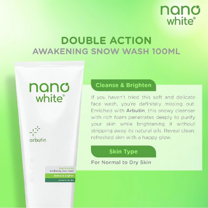 Nanowhite Double Action Awakening Snow Wash 100ml Pencuci muka facial gel cleanser 洗脸霜