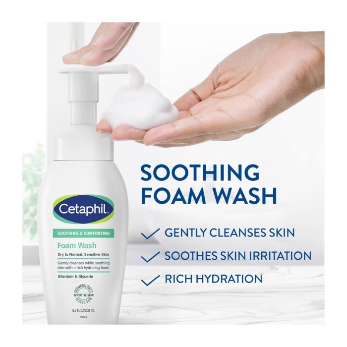 CETAPHIL Soothing Foam Face Wash 200ml for Cetaphil Face Wash, Pencuci Muka