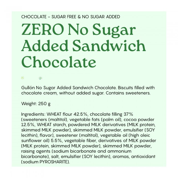 GULLON NO SUGAR ADDED CHOCOLATE CREAM BISCUIT 250G