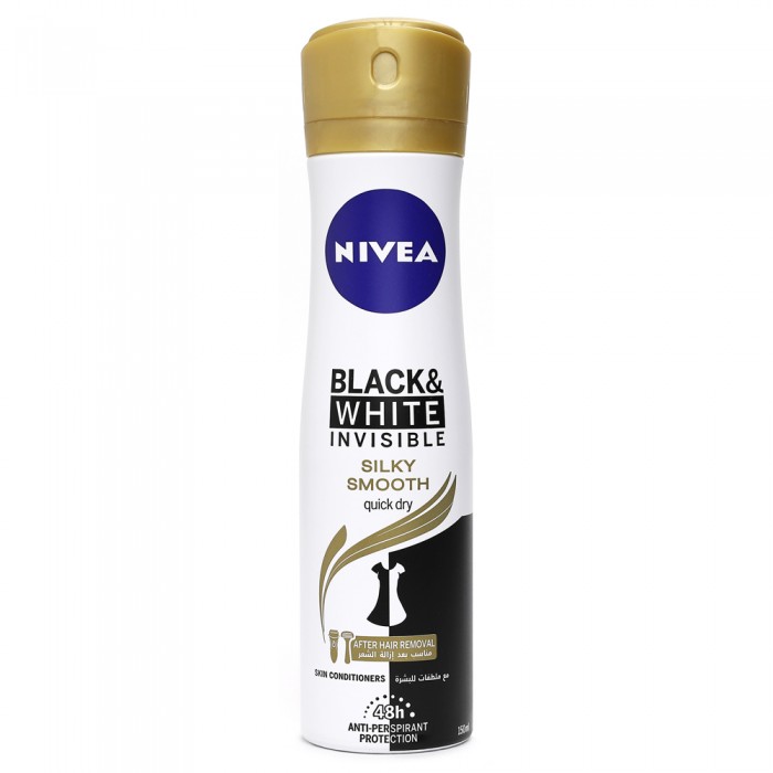 NIVEA DEODORANT SPRAY (FEMALE) 150ML - BLACK & WHITE INVISIBLE SILKY SMOOTH (82282)