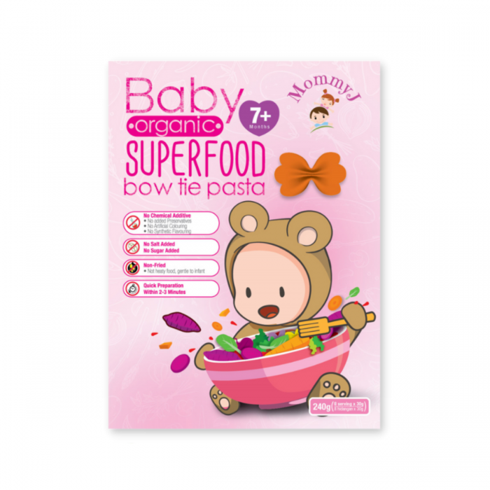 MOMMY J Organic Superfood Bow Tie Pasta 240g - Baby Food, Makanan Baby for 6+ Months 宝宝 有机意式蝴蝶面 / 宝宝辅食