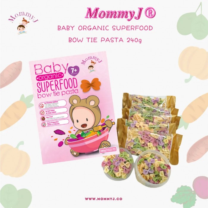 MOMMY J Organic Superfood Bow Tie Pasta 240g - Baby Food, Makanan Baby for 6+ Months 宝宝 有机意式蝴蝶面 / 宝宝辅食