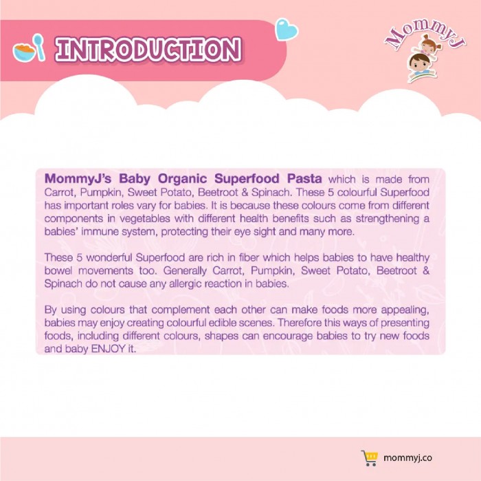 MOMMY J Organic Superfood Bow Tie Pasta 240g - Baby Food, Makanan Baby for 6+ Months