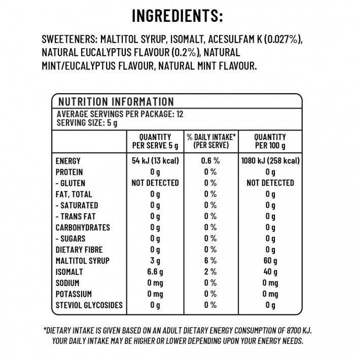 Sugarless Hard Boiled Candies Aura Menthol Eucalyptus Flavour 70g