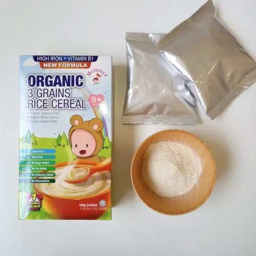 MOMMY J Baby Organic 3 Grains Rice Cereal With High Iron 160g - Halal Baby Food, Makanan Baby for 9+ Months 宝宝米 / 米糊