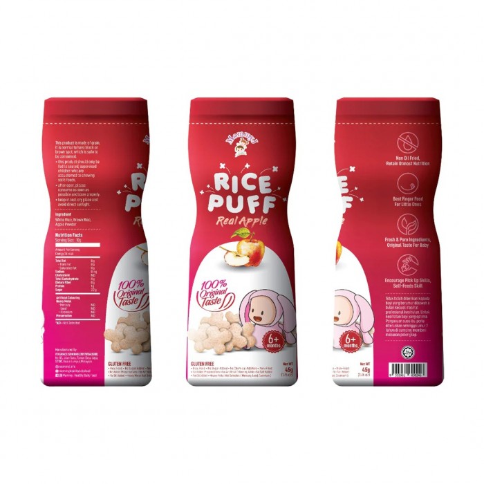 MOMMY J Rice Puff 45g - Real Apple/ Epal (Halal Baby Food, Baby Snack, Makanan Baby for 6+ Months) 宝宝零食 / 宝宝米饼 / 苹果 饼干