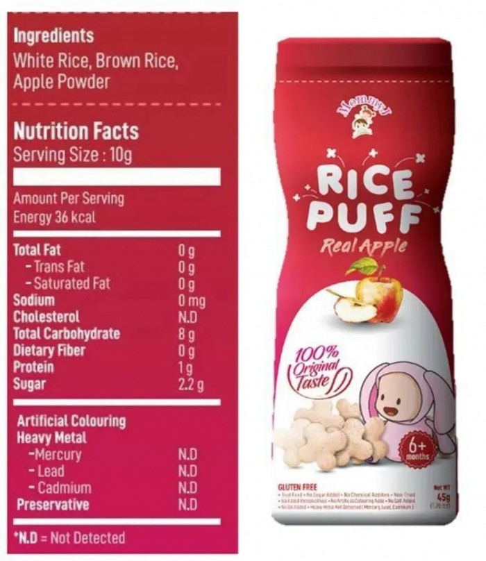 MOMMY J Rice Puff 45g - Real Apple/ Epal (Halal Baby Food, Baby Snack, Makanan Baby for 6+ Months) 宝宝零食 / 宝宝米饼 / 苹果 饼干