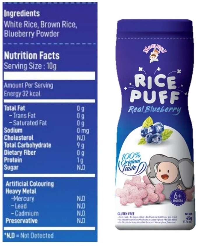 MOMMY J Rice Puff 50g - Real Blueberry (Halal Baby Food, Baby Snack, Makanan Baby for 6+ Months) 宝宝零食 / 宝宝米饼 / 蓝莓 饼干