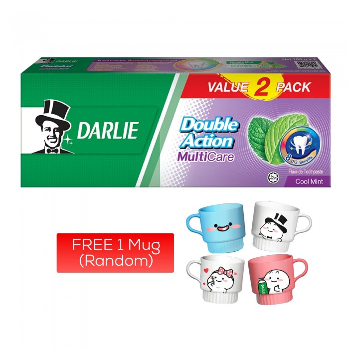 DARLIE DOUBLE ACTION MULTICARE TOOTHPASTE 180G X 2 WITH FOC MUG