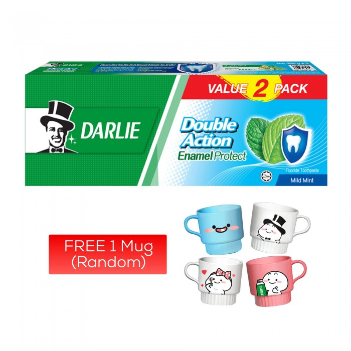 DARLIE DOUBLE ACTION ENAMEL PROTECT TOOTHPASTE 200G x2 WITH FOC MUG