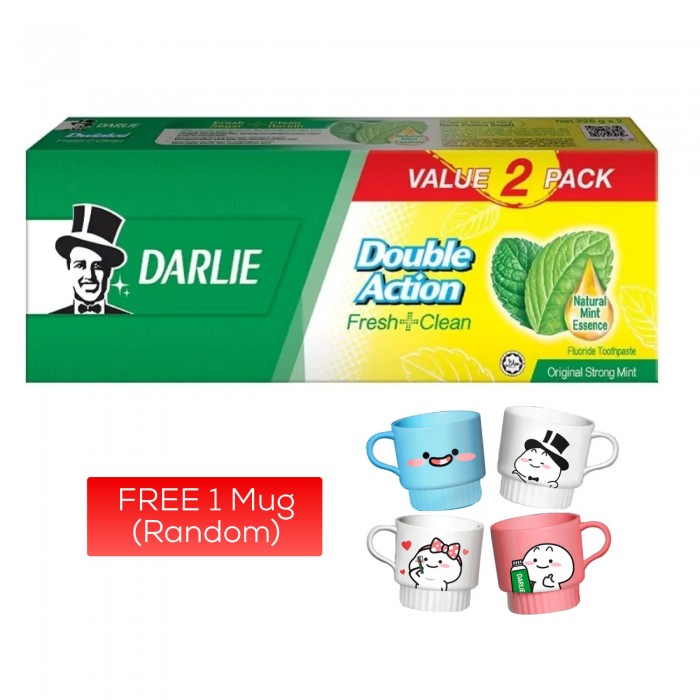 DARLIE DOUBLE ACTION FRESH + CLEAN TOOTHPASTE 225G x 2 WITH FOC MUG