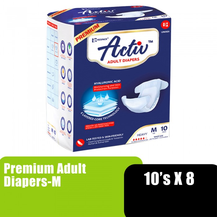 ACTIV PREMIUM ADULT DIAPERS 10'S X 8PACKS - M (OD)