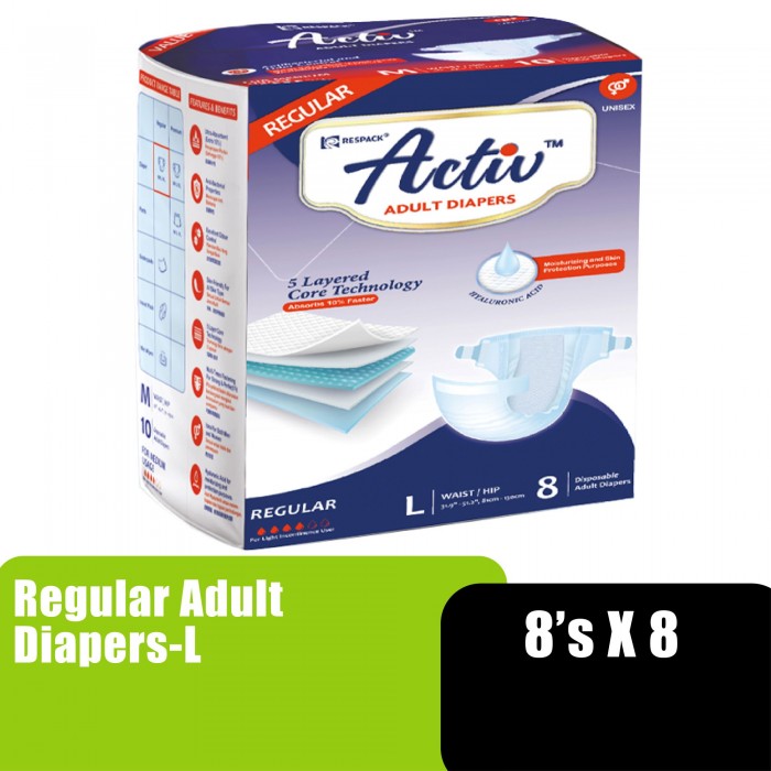 ACTIV REGULAR ADULT DIAPERS 8'S X 8PACKS - L (OD)