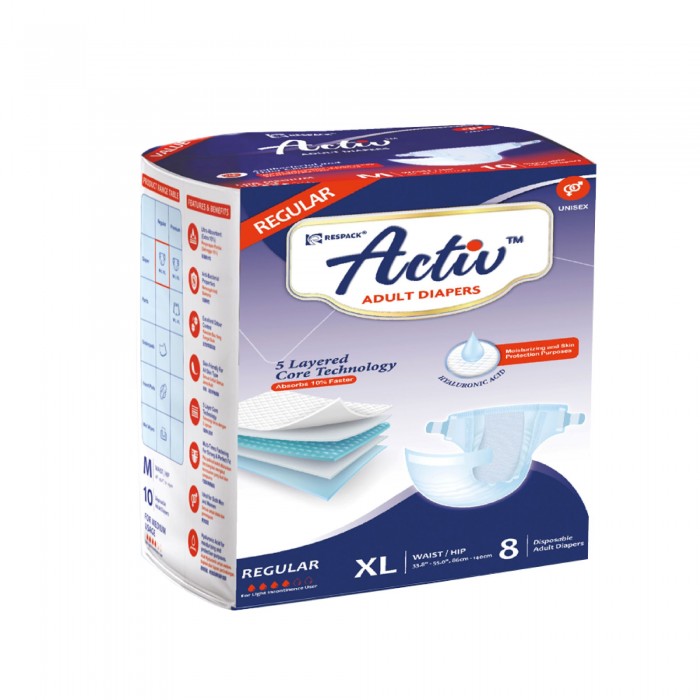 ACTIV REGULAR ADULT DIAPERS 8'S X 8PACKS - XL (OD)