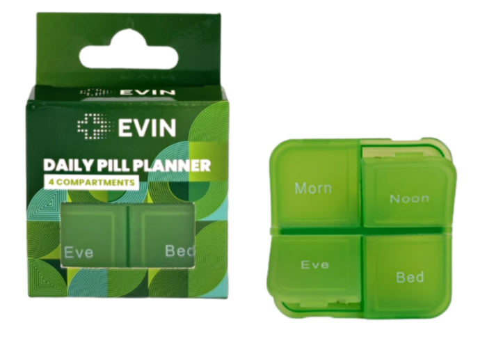 EVIN DAILY PILL PLANNER 4 COMPARTMENTS | HTM Pharmacy