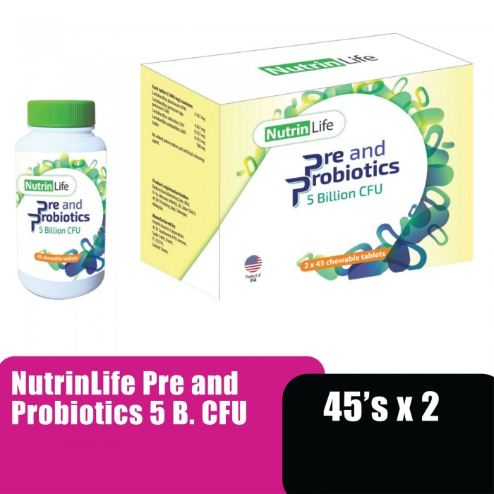 NUTRINLIFE PRE AND PROBIOTICS 5 BILLION CFUS 45'S X 2 (CHEWABLE)