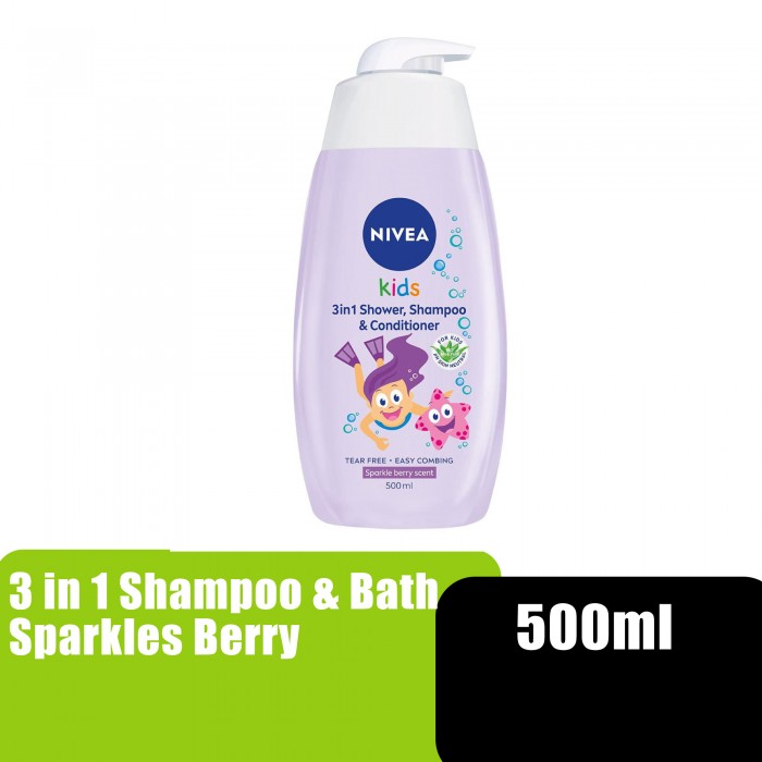 NIVEA 3 IN 1 SHAMPOO & BATH 500ML - SPARKLE BERRY (84589)