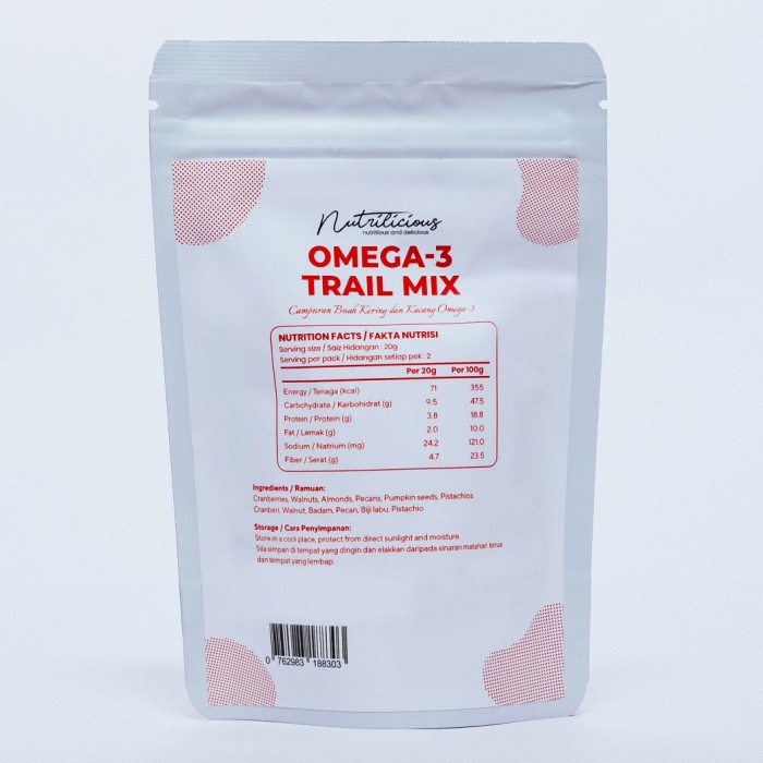 [CLEARANCE] NUTRILICIOUS Omega 3 Trail Mix Nuts Mixed Nuts And Dried Fruits 500g (EXP: 1/2026)