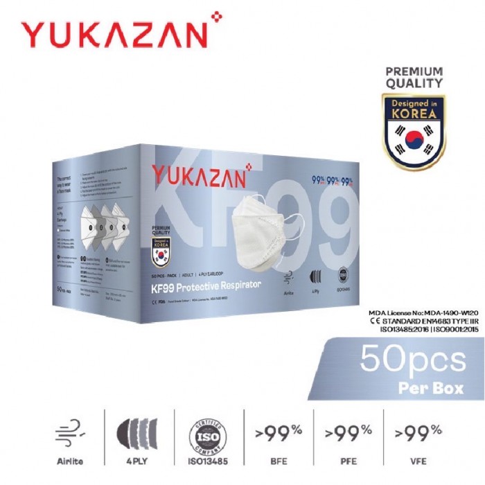 YUKAZAN KF99 PROTECTIVE FACE MASK 50'S - DIAMOND WHITE