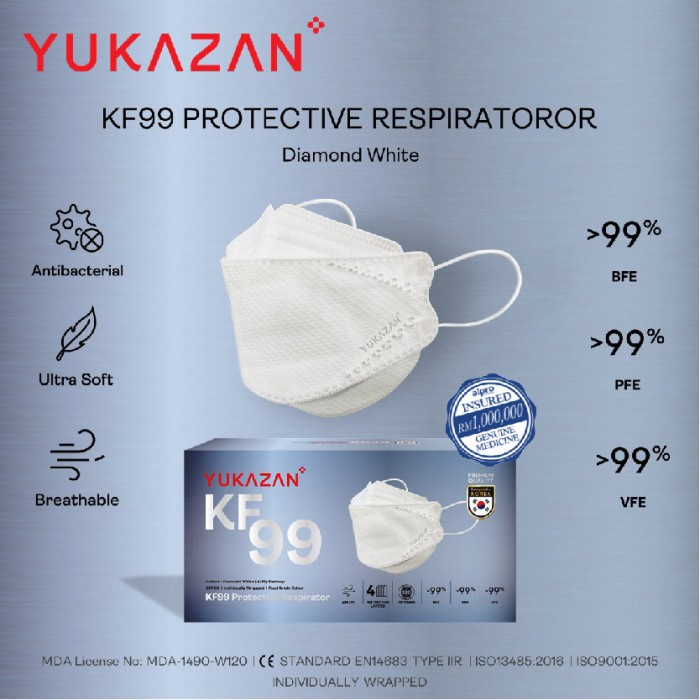 YUKAZAN KF99 PROTECTIVE FACE MASK 50'S - DIAMOND WHITE