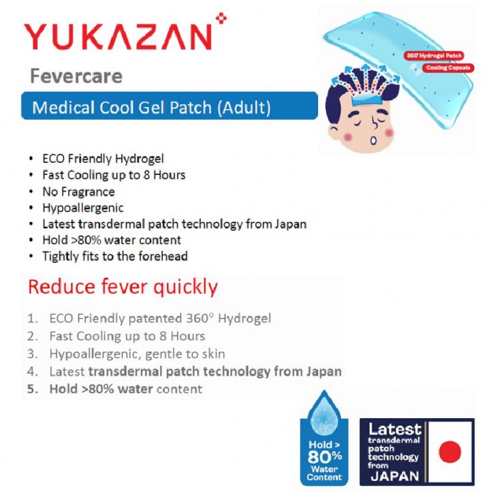 YUKAZAN ADULT FEVERCARE MEDICAL COOL GEL PATCH 6'S