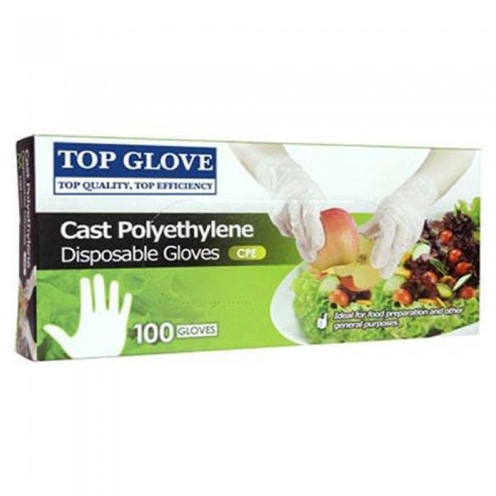 TOP GLOVE CPE FOOD HANDLING DISPOSABLE GLOVES (CLEAR) 100'S - S