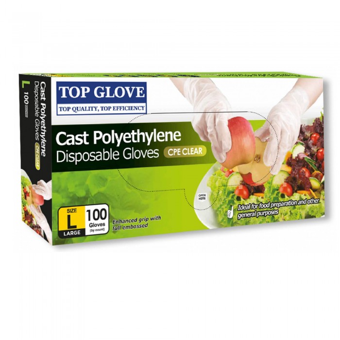 TOP GLOVE CPE FOOD HANDLING DISPOSABLE GLOVES (CLEAR) 100'S - L