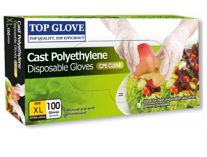 TOP GLOVE CPE FOOD HANDLING DISPOSABLE GLOVES (CLEAR) 100'S - XL