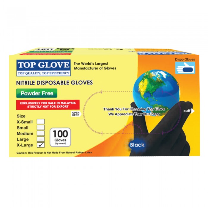 TOP GLOVE NITRILE CHLORINATED PF GLOVES (BLACK) 100'S - XL