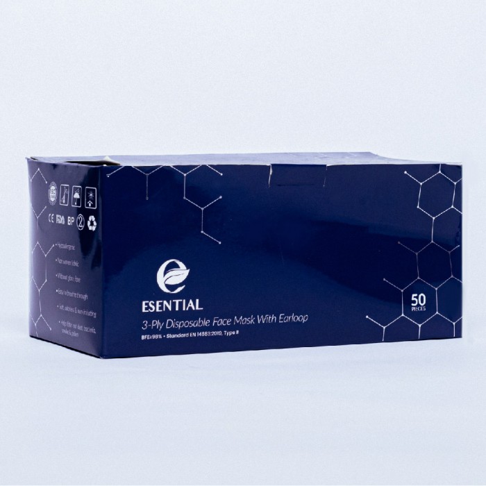 ESENTIAL 3ply 50's Classic Elastic Earloop Disposable Face Mask- Navy / Protection 一次性口罩