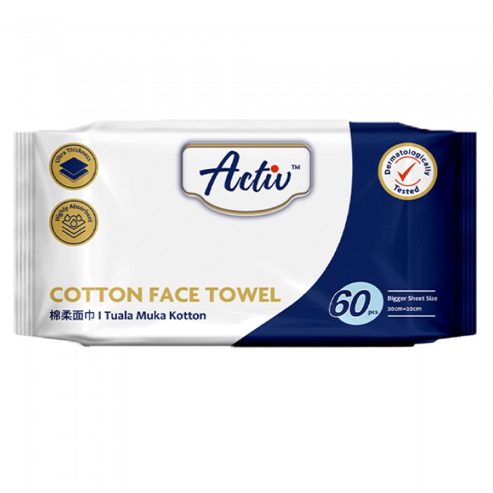 [ONLINE DROPSHIP] ACTIV COTTON FACIAL TOWEL 60'S X 32 PACKS