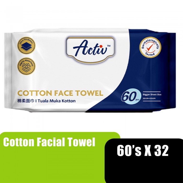 [ONLINE DROPSHIP] ACTIV COTTON FACIAL TOWEL 60'S X 32 PACKS