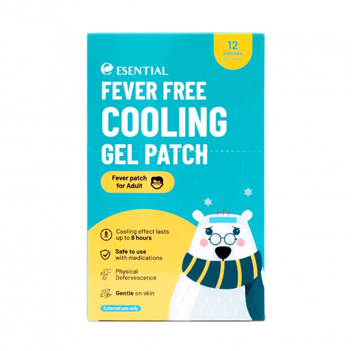 ESENTIAL Adults Fever Free Cooling Gel Patch 12's - For Body Heat & Headache Relief / 大人退熱貼 Cool Fever / Kool Fever