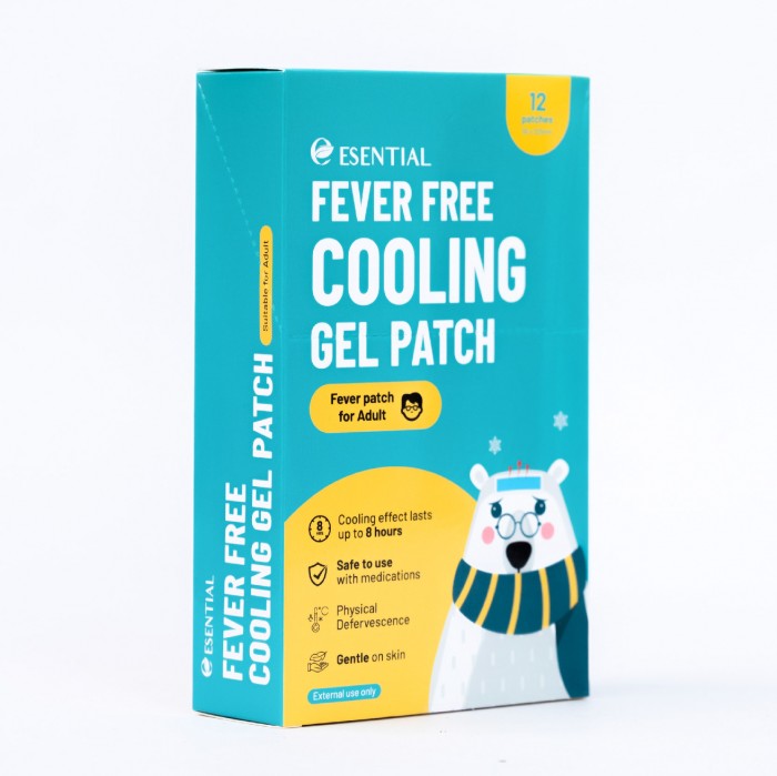 ESENTIAL Adults Fever Free Cooling Gel Patch 12's - For Body Heat & Headache Relief / 大人退熱貼 Cool Fever / Kool Fever