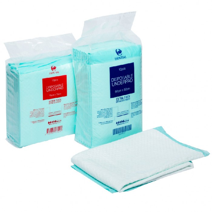 ESENTIAL Disposable Underpad For Adult 75cm x 75cm 10's / Leak proof absorbent pad 隔尿垫,床垫 ,月經墊