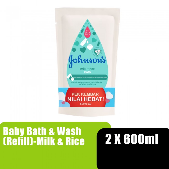 JOHNSON & JOHNSON BABY BATH & WASH 600ML X 2 (REFILL) - MILK + RICE