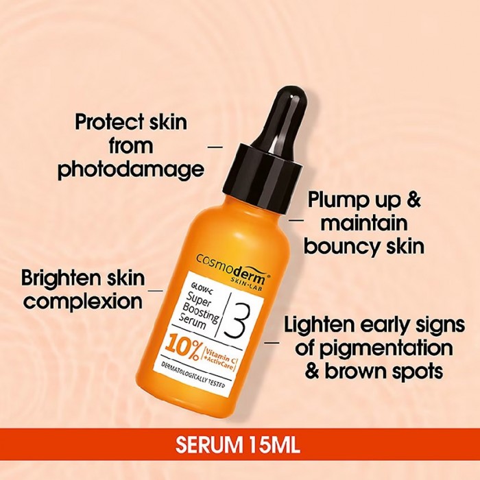 Cosmoderm Glow-C Super Boosting Serum 10% (Vitamin C Serum / Serum Pemutih C) 15ml