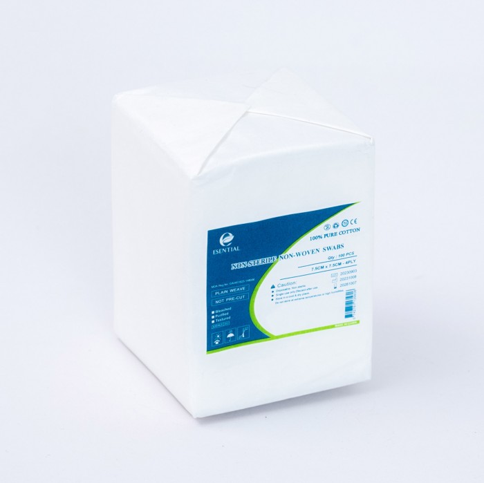 ESENTIAL Disposable Non-Woven Gauze Swabs 100's 7.5cm x7.5cm -Plaster Gauze for wound dressing /无纺布纱布