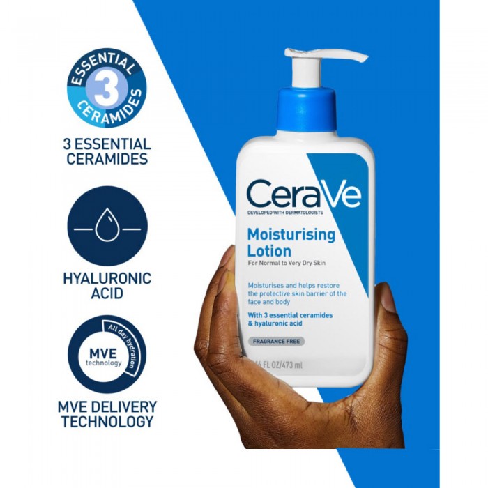 CERAVE Daily Moisturizer Body Lotion with essential ceramide 473ml, 24-hour hydration for Normal & Dry Skin