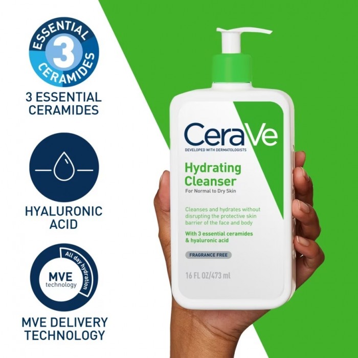 Cerave Hydrating Face Cleanser 473ml for Face Wash (For Normal to Dry Skin, All Skin Type)