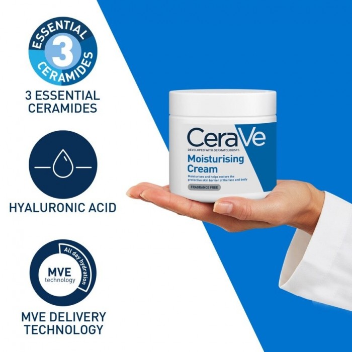 Cerave Moisturizing Cream with Essential Ceramides 454g (For normal to dry skin on the face and body)