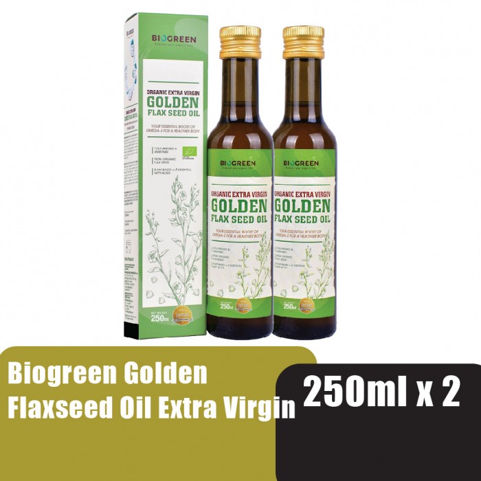 BIOGREEN Organic Extra Virgin Golden Flaxseed Oil 250ml X 2