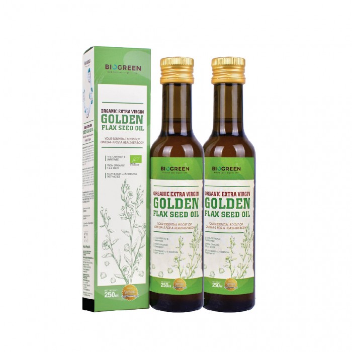 BIOGREEN Organic Extra Virgin Golden Flaxseed Oil 250ml X 2