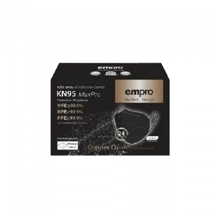 EMPRO KN95 MAX PRO RESPIRATOR COPPER OXIDE ANTIMICROBIAL FACE MASK 10'S - JET BLACK (JA-KN95)