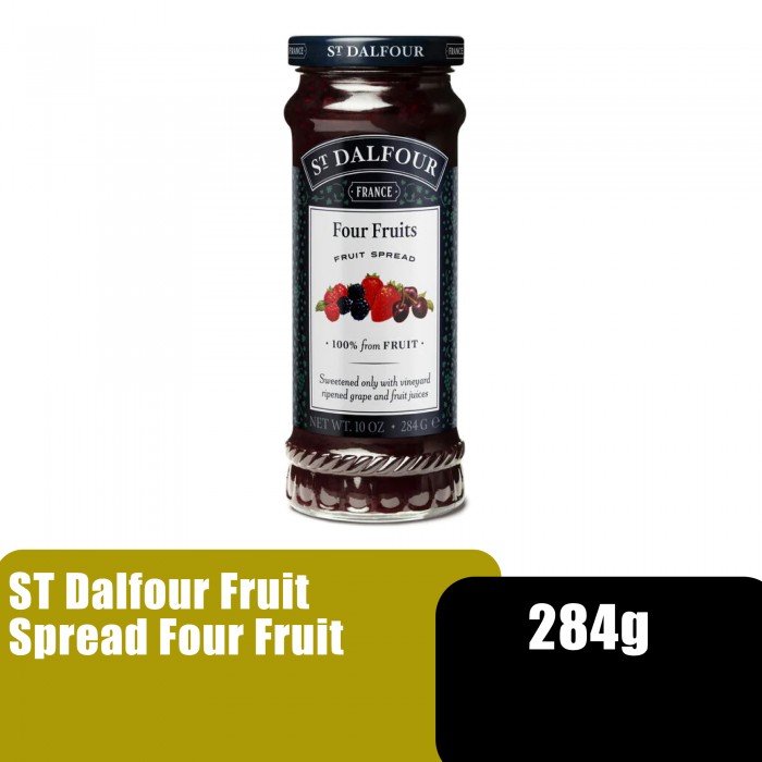 St Dalfour Natural Fruit Spread Four Fruits 284g - Jem roti strawberry,cherry, blueberry,raspberry(vegan & gluten free)