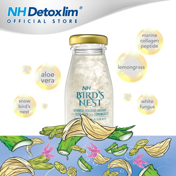NH Bird's Nest Botanical Beverage With Colllagen & Aloe Vera Plus Lemongrass Sarang Burung 180ml x4's