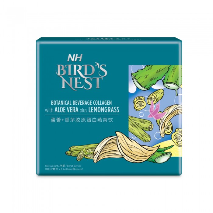 NH Bird's Nest Botanical Beverage With Colllagen & Aloe Vera Plus Lemongrass Sarang Burung 180ml x4's