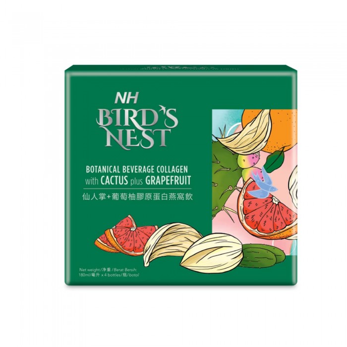 NH Bird's Nest Botanical Beverage With Colllagen & Cactus Plus Grapefruit Sarang Burung 180ml x4's